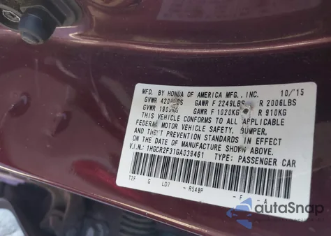 2016 Honda Accord Lx z USA, uszkodzony, nr VIN 1HGCR2F31GA039461